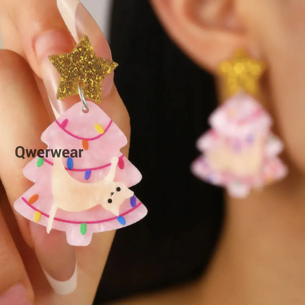 Christmas Creative Earrings White Cat Christmas Tree