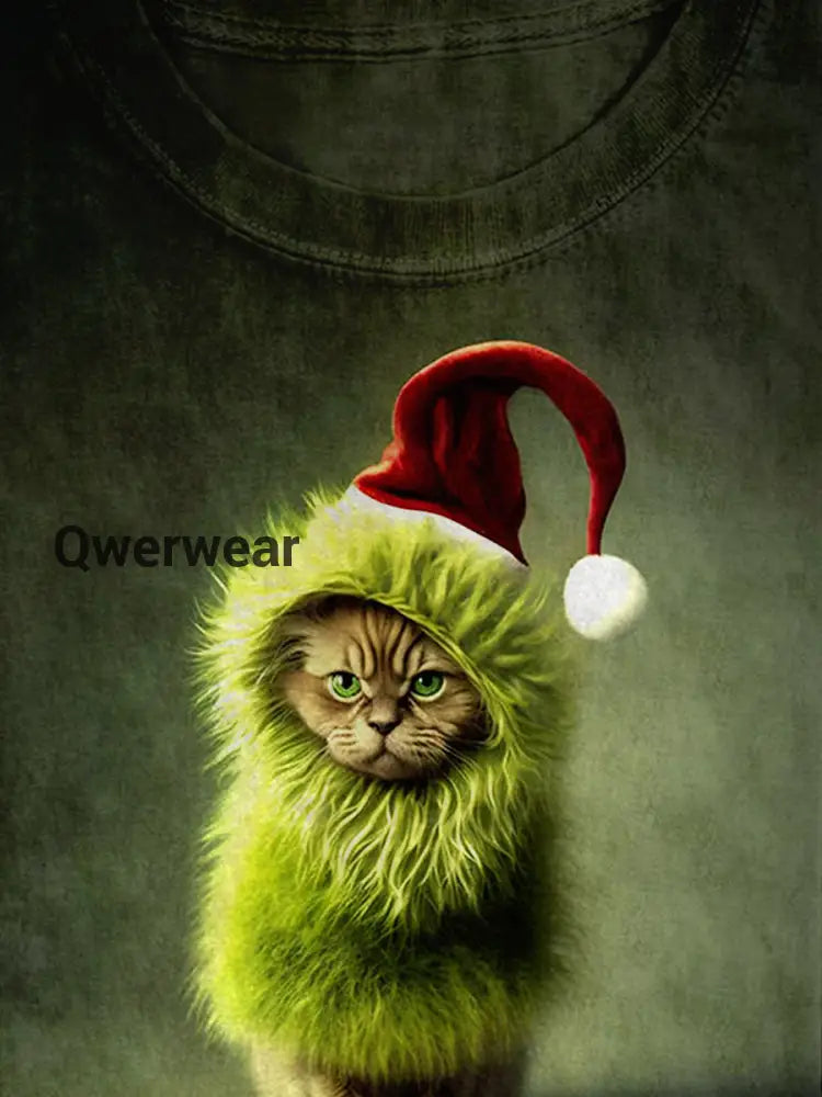 Christmas Fun Cat Print Unisex Round Neck Short Sleeve Casual T-Shirt