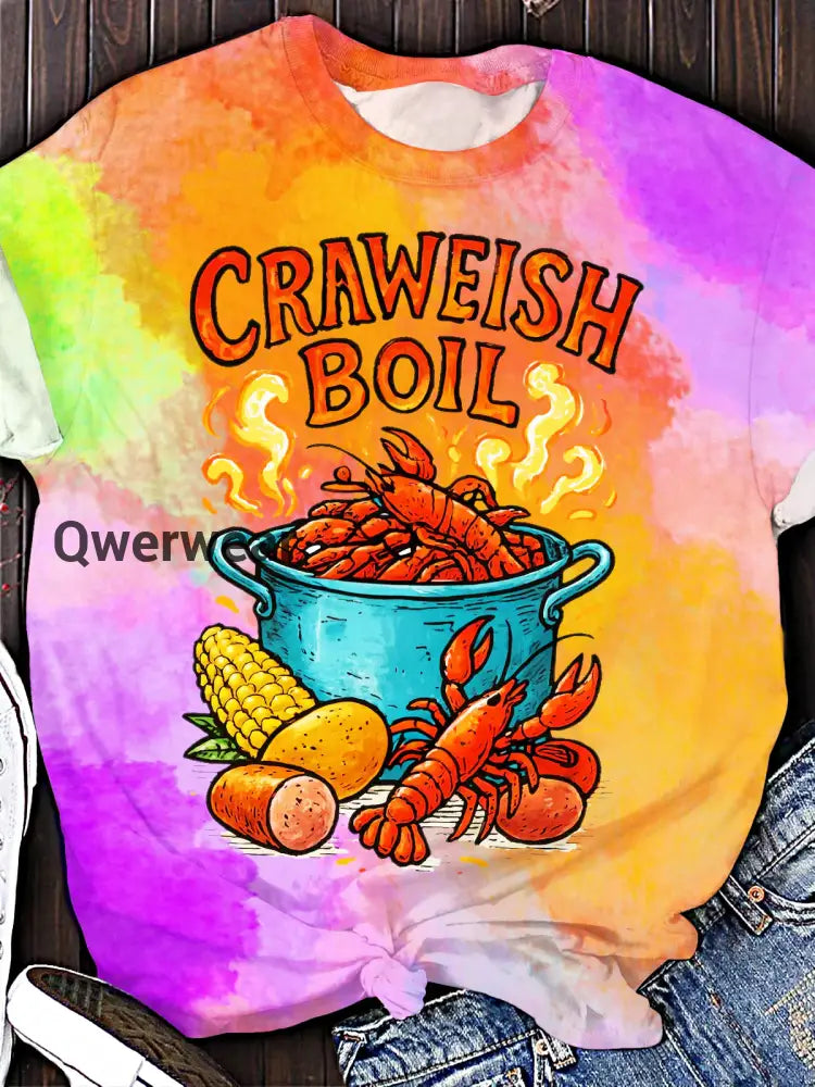 Crawfish Watercolor Round neck T-Shirt-TS-CF-5