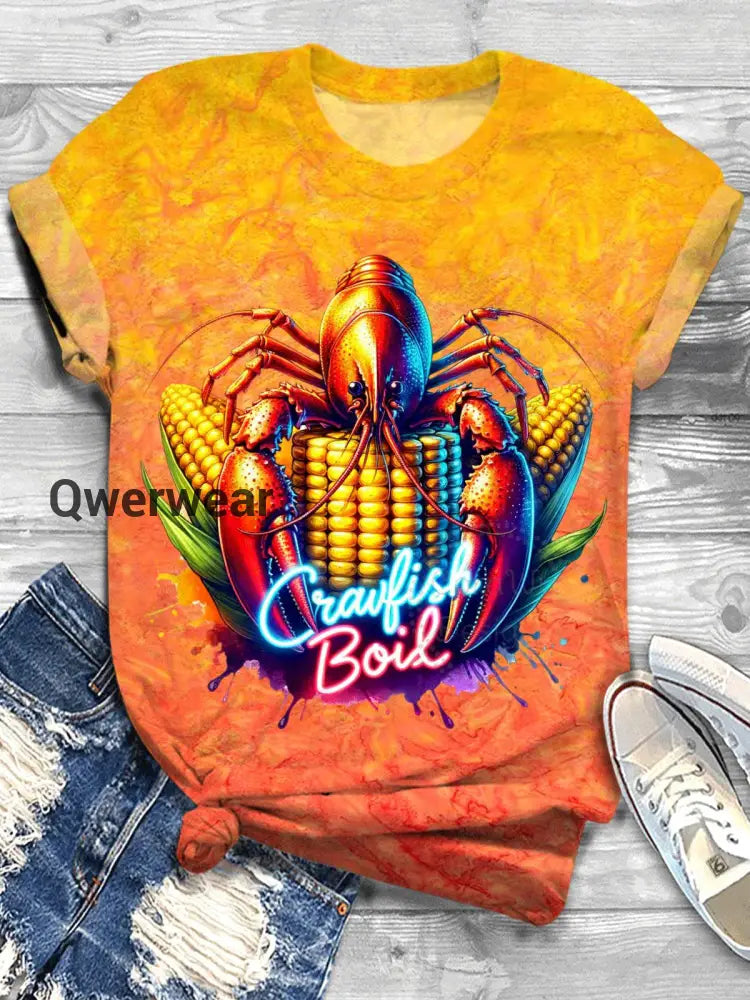 Crawfish Watercolor Round neck T-Shirt-TS-CF-6