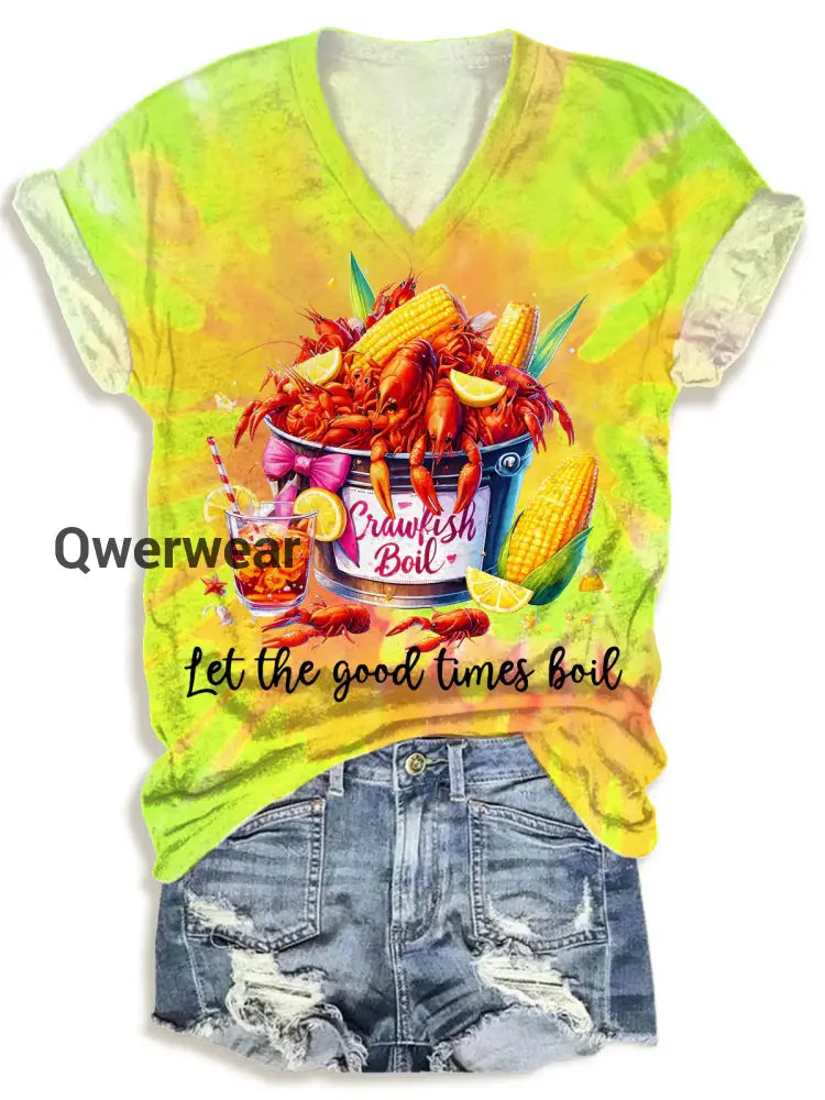 Crawfish Watercolor V-neck T-Shirt-TS-CF-1 A / S