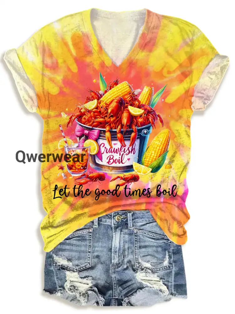 Crawfish Watercolor V-neck T-Shirt-TS-CF-2