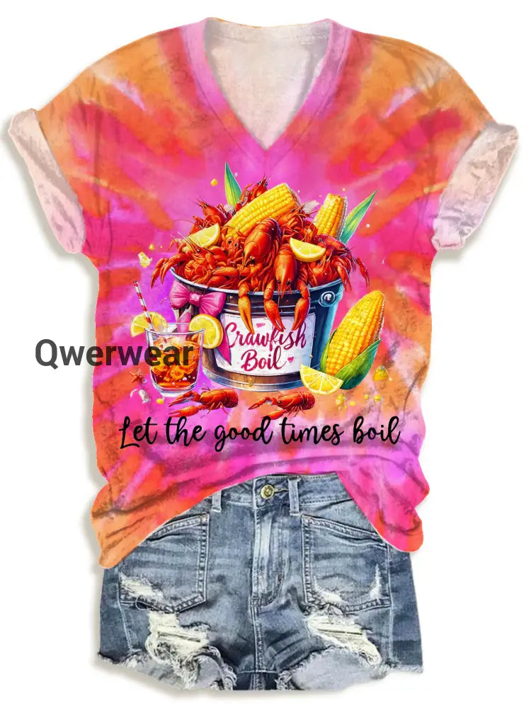 Crawfish Watercolor V-neck T-Shirt-TS-CF-3