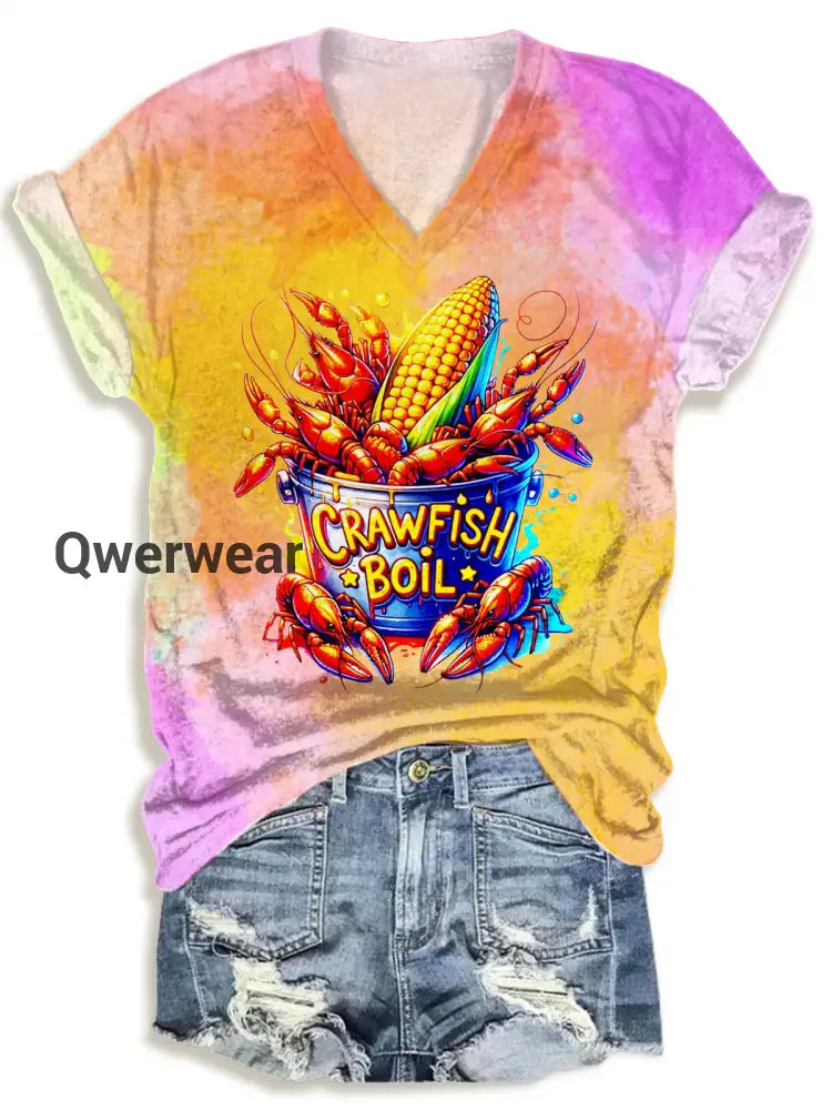 Crawfish Watercolor V-neck T-Shirt-TS-CF-4