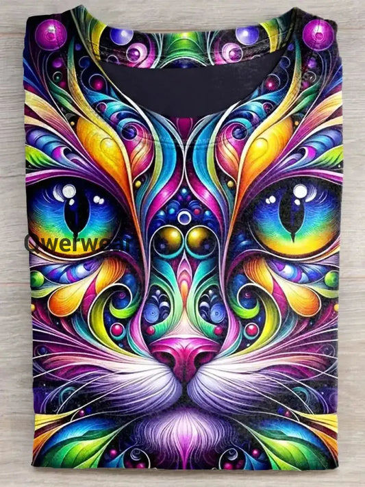 Cute Cat Art Print Casual Short Sleeve T-shirt