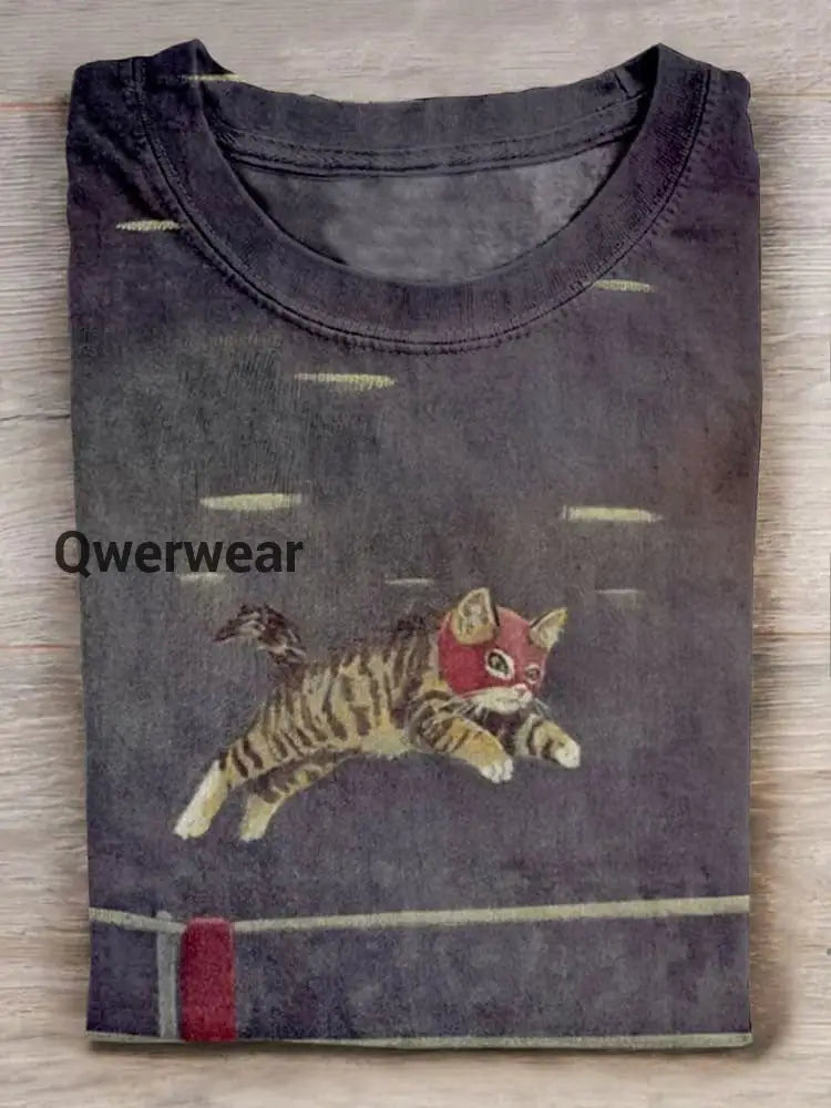 Cute Catman Art Print T-shirt Mixed Color / S Women\’s Tops