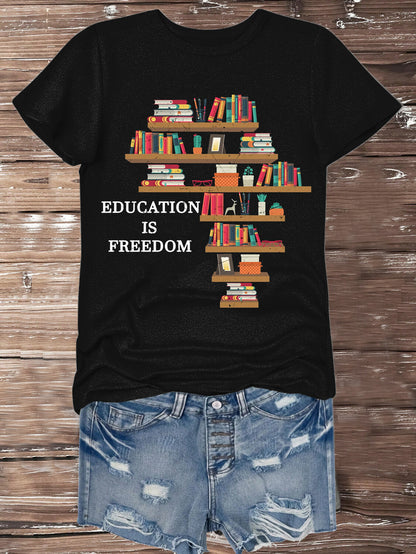 Women's Education Is Freedom African Map Graphic Print Cotton Casual T-Shirt