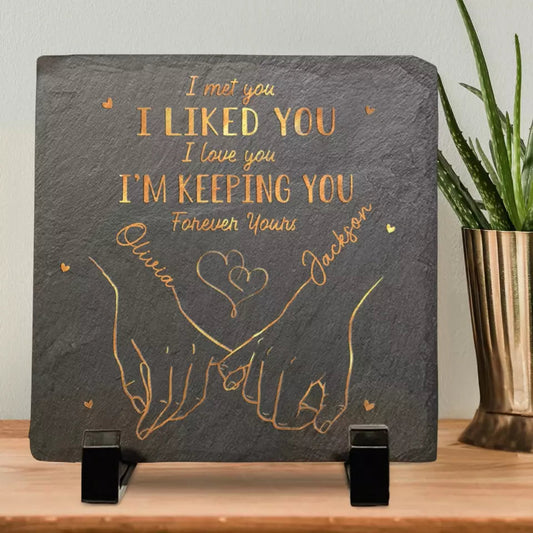 My Heart Is Perfect Because You Are Inside – Custom Square-Shaped Photo Stone with Stand, Personalized Gift for Husband & Wife, Anniversary Keepsake