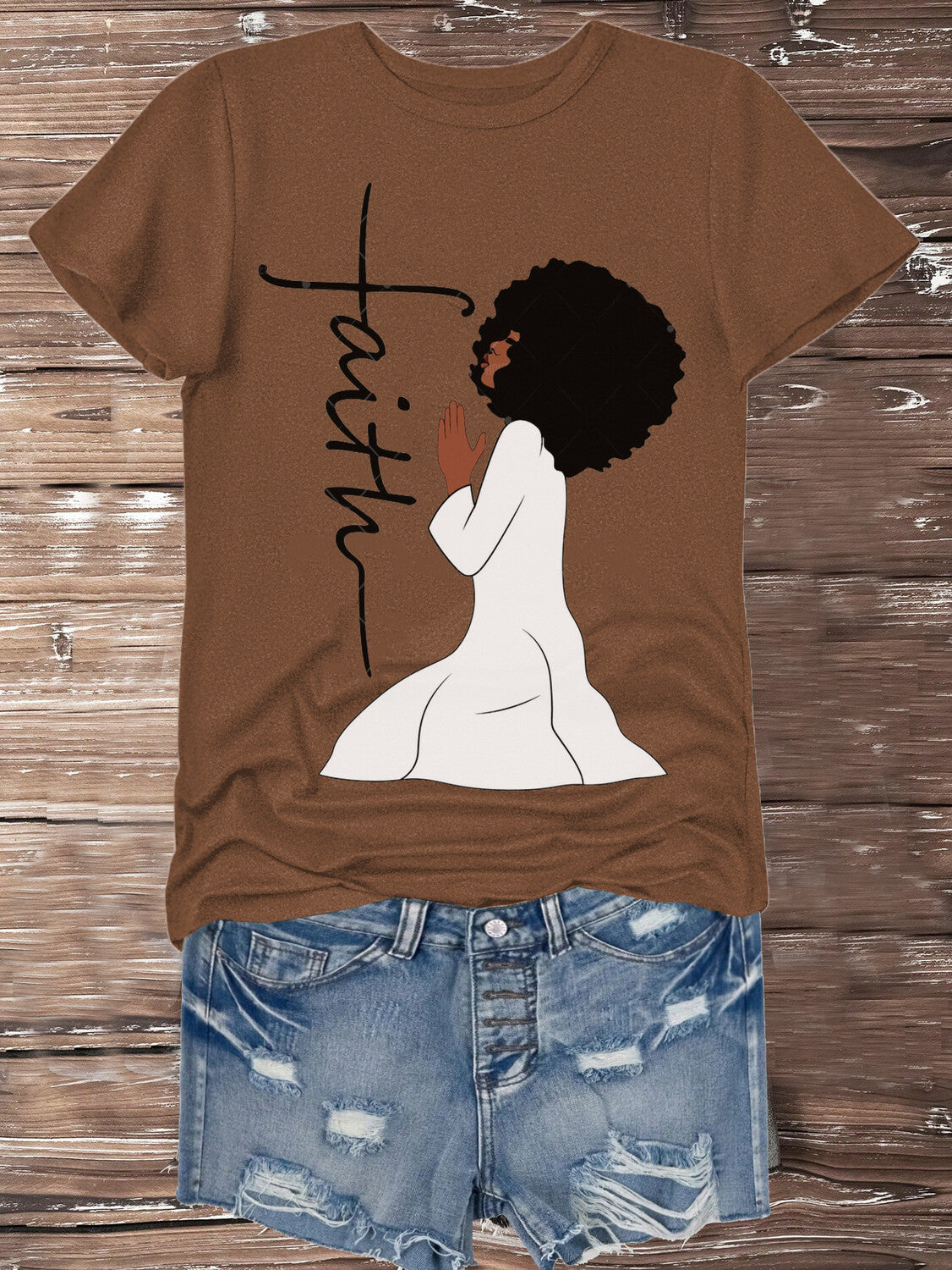 Women's Praying Faith Graphic Print Cotton Casual T-Shirt