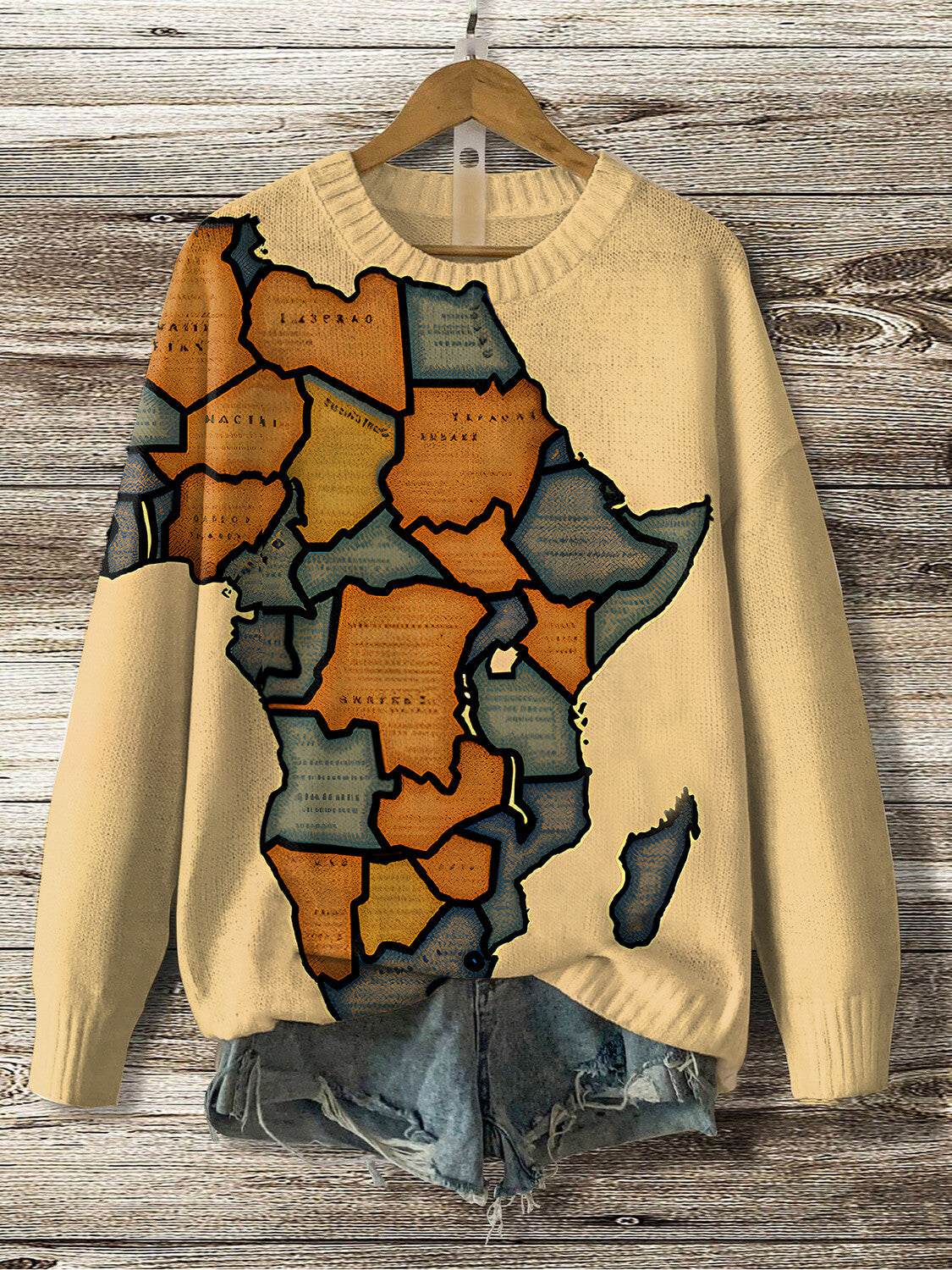 Women's Black Area Map Print Knit Sweatshirt