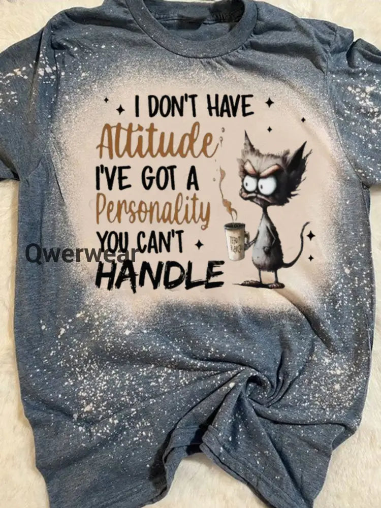 Funny Cat Print Crew Neck T-shirt Mixed Color / S Women\’s Tops