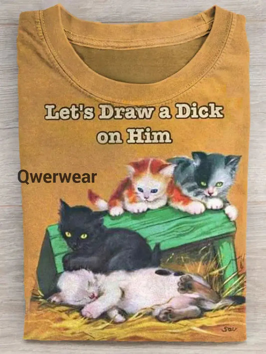 Funny Vintage Cats Art Print Casaul Short Sleeve T-shirt