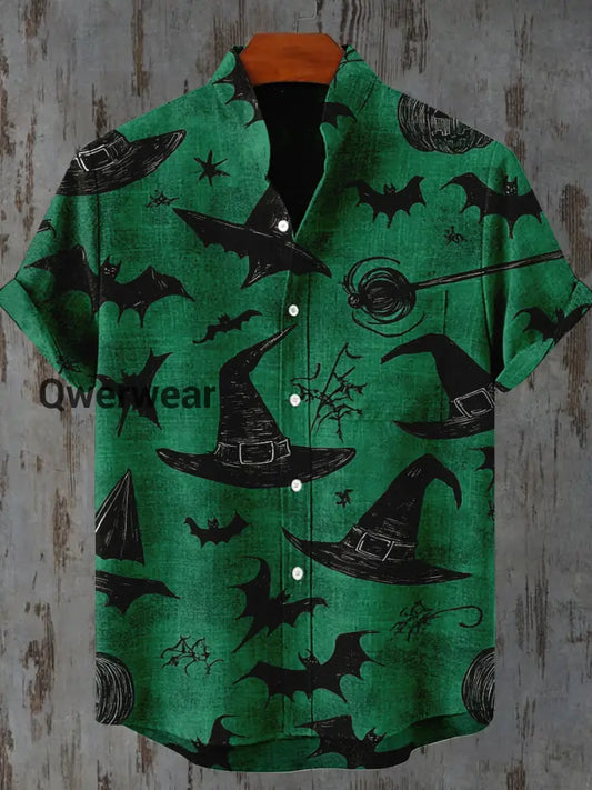 Graphic Art Print Casual Shirt Green / S Mens shirts