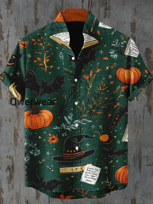 Halloween Graphic Art Print Casual Shirt Dark Green / S Mens shirts