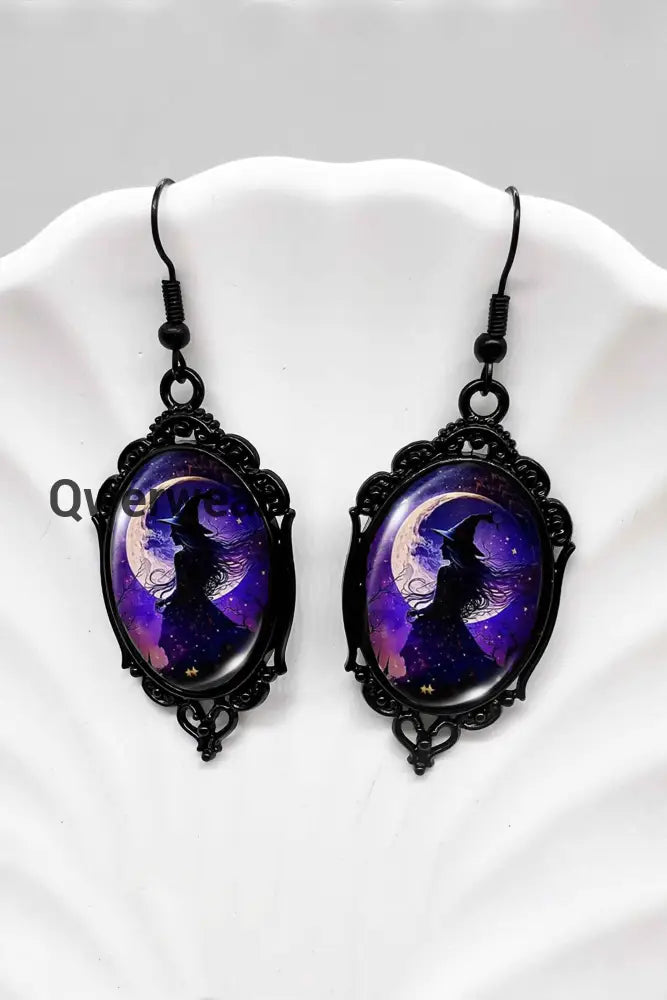 Halloween Witch Oval Lace Earrings Purple / JM