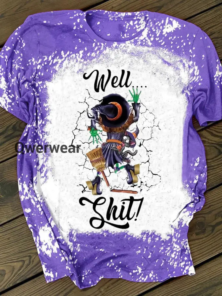 Humor Witch Print Tie-dye Casual T-Shirt As Picture / S