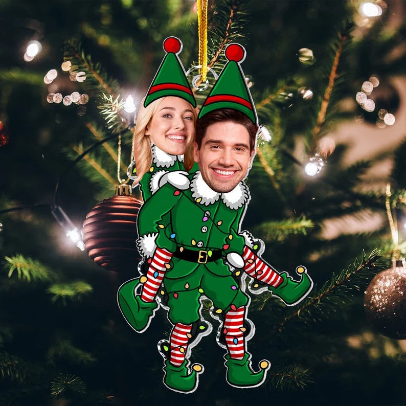 Custom Funny Elf Couple Acrylic Ornament – Turn Your Love into a Unique Holiday Memory!