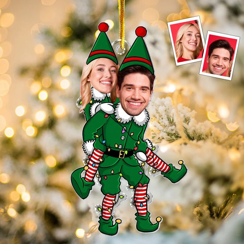 Custom Funny Elf Couple Acrylic Ornament – Turn Your Love into a Unique Holiday Memory!