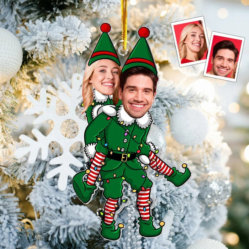 Custom Funny Elf Couple Acrylic Ornament – Turn Your Love into a Unique Holiday Memory!