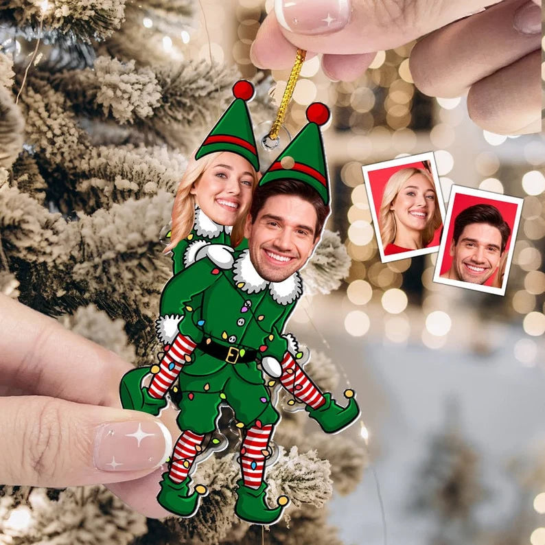 Custom Funny Elf Couple Acrylic Ornament – Turn Your Love into a Unique Holiday Memory!