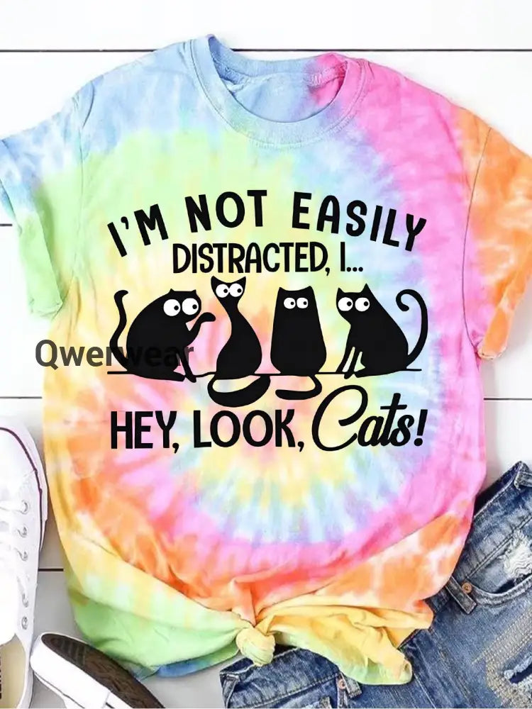 I’m Not Easily Distracked Rainbow Tie Dye T-shirt Mixed Color / S Halloween