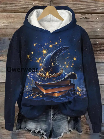 Magic Book Witch Art Print Unisex Casual Hooded Sweatshirt Navy Blue / S