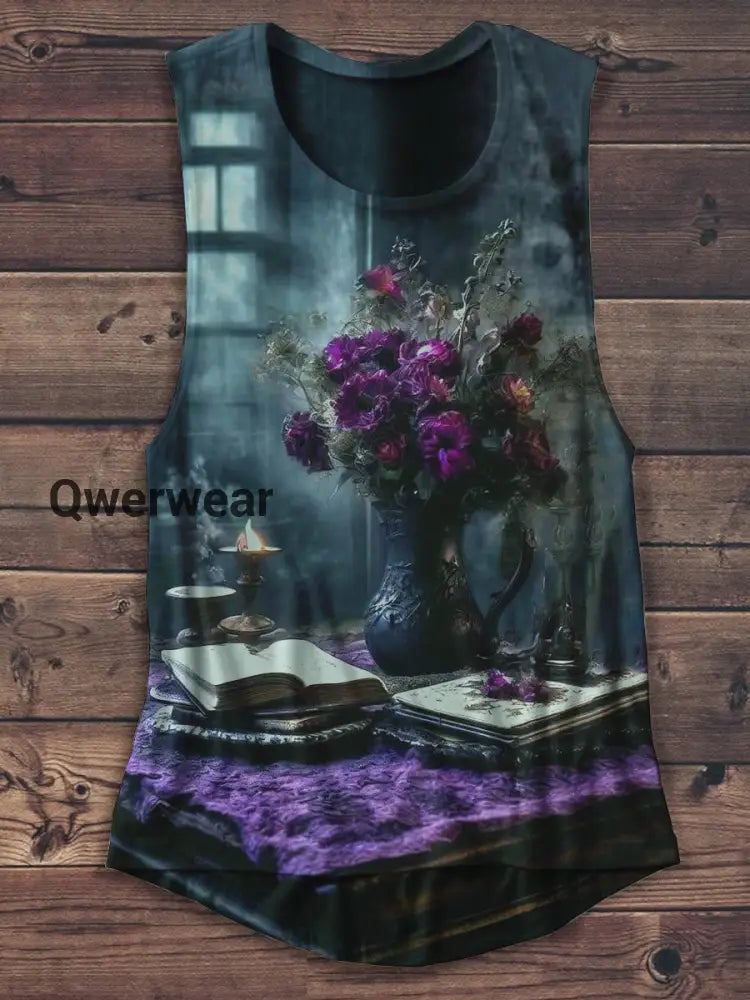 Magic Book Witch Art Print Unisex Casual Tank Top Black-Purple / S