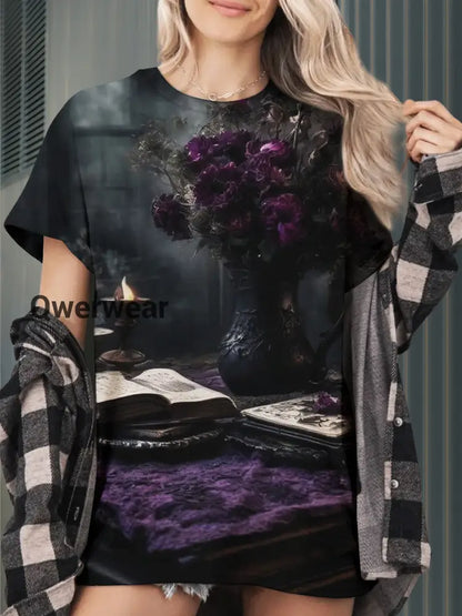 Magic Book Witch Art Print Unisex Round Neck Short Sleeve Casual T-Shirt