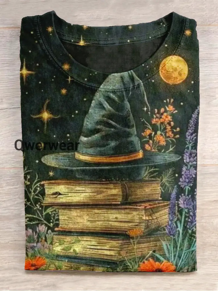 Magic Hat Magic Book Art Shirt Printed Round Neck Short Sleeve Casual T Black / S