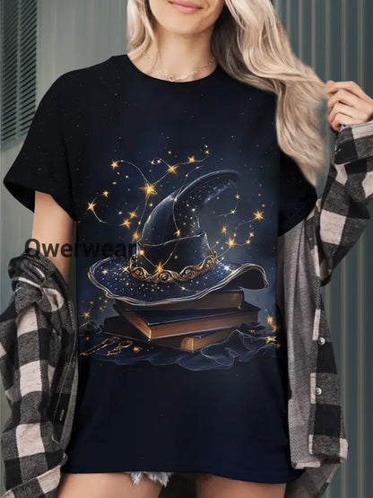 Magic Witch Hat Print Casual T-Shirt