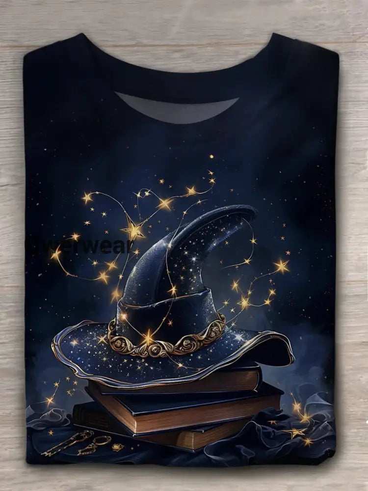 Magic Witch Hat Print Casual T-Shirt As Picture / S