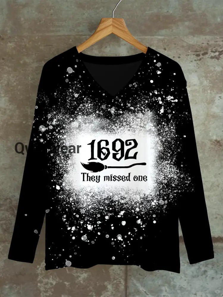 Magical Witch Art Print V-neck Long-Sleeved Casual T-Shirt Black / S