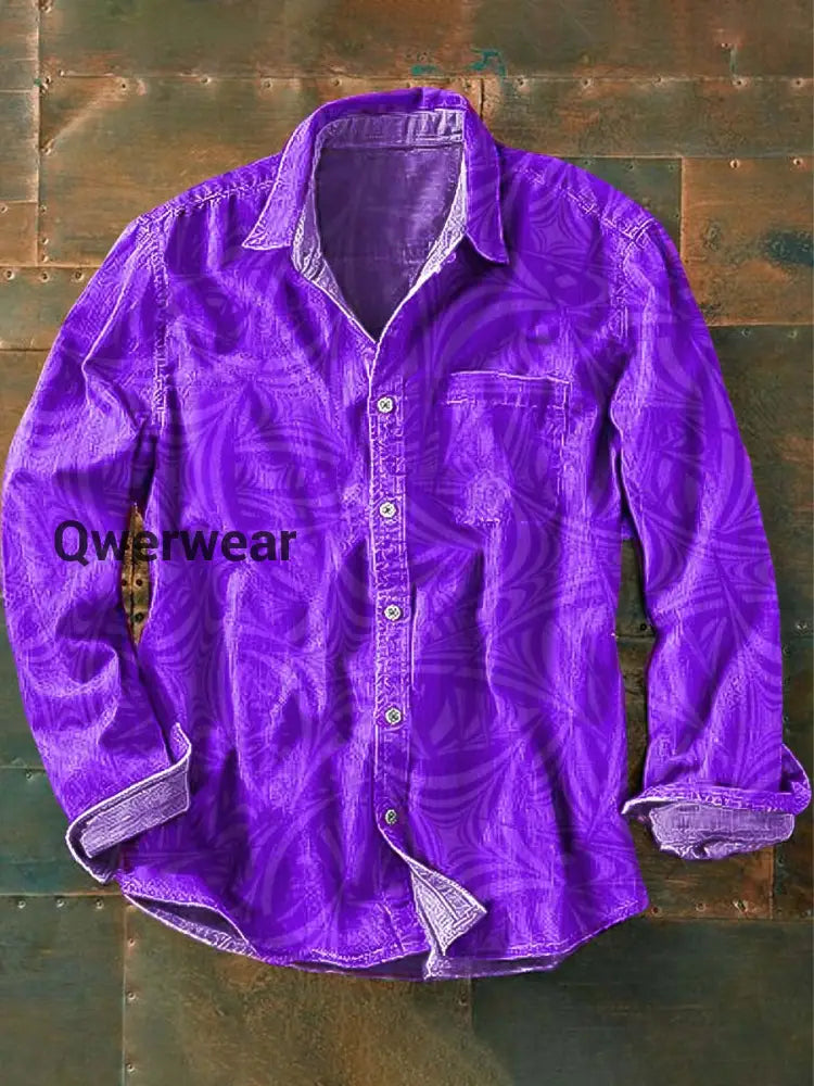 Men’s Abstract Pattern Printed Casual Lapel Long Sleeve Shirt As picture / S