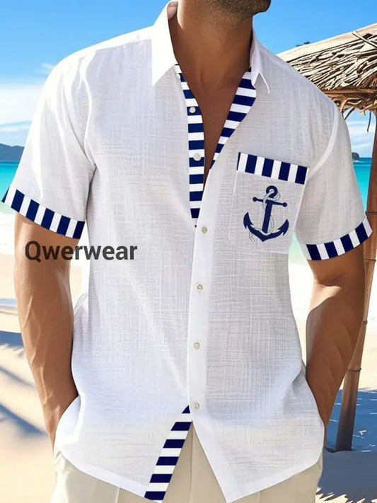 Men’s Anchor Print Casual Shirt White / S