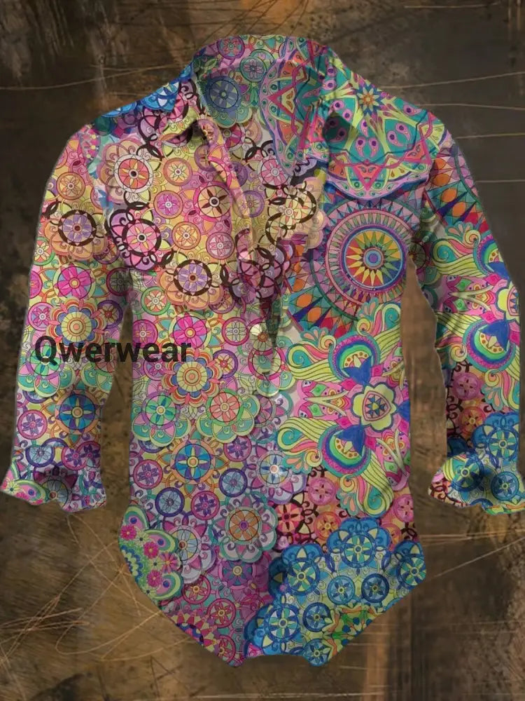 Men’s Bohemian Street Style Print Casual Shirt Long Sleeve Colorful / S Mens shirts