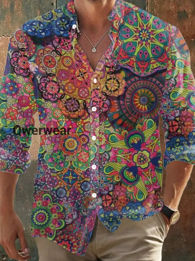 Men’s Bohemian Street Style Print Long Sleeve Shirt Colorful / S Mens shirts