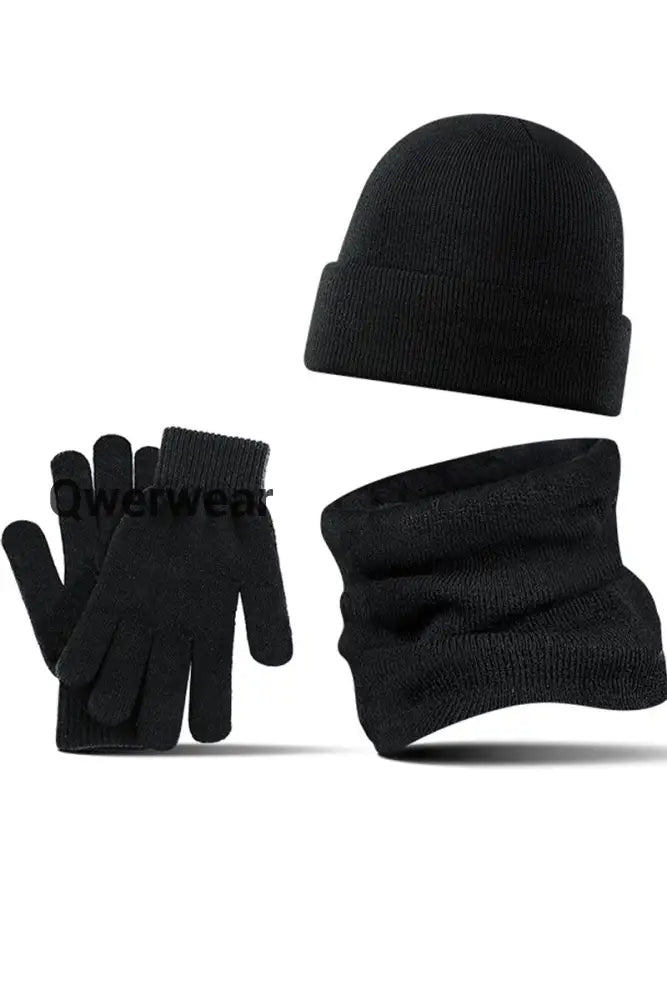 Men’s Casual Warm Hat Scarf Gloves And Velvet Knitted Three-Piece Set