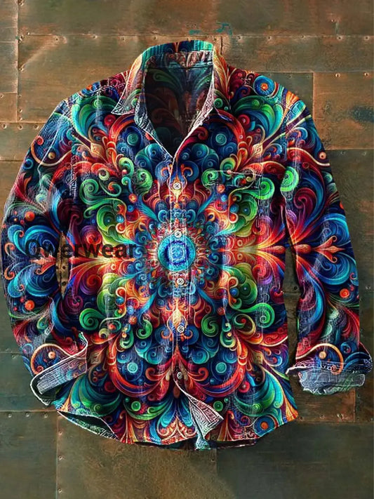 Men’s Colorful Floral Print Casual Long Sleeve Shirt As picture / S Mens shirts
