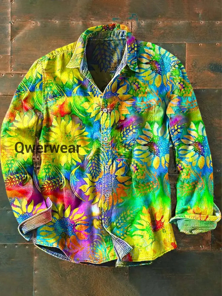 Men’s Colorful Sunflower Print Casual Long Sleeve Shirt As picture / S Mens shirts