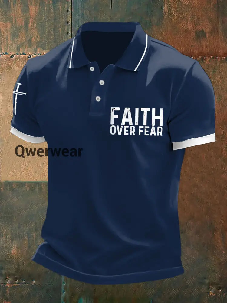 Men’s Faith Over Fear Cross Faith Casual Polo Navy Blue / S