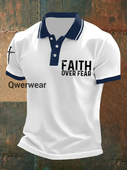 Men’s Faith Over Fear Cross Faith Casual Polo White / S