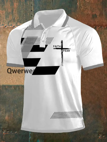 Men’s Faith Over Fear Geometric Print Casual Polo Gray / S