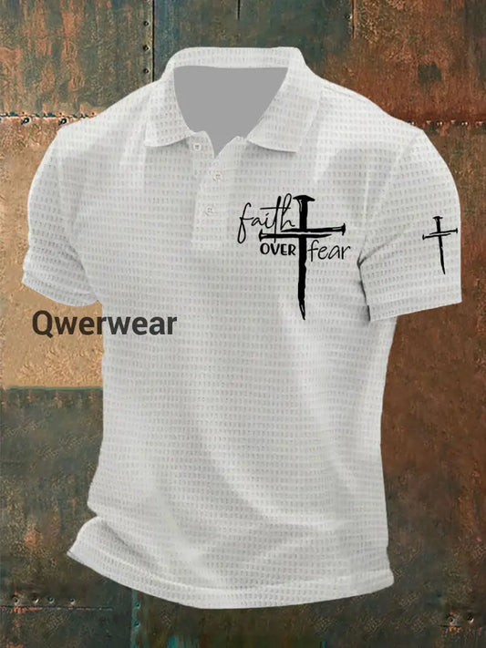 Men’s Faith Over Fear Printed Polo Shirt White / S