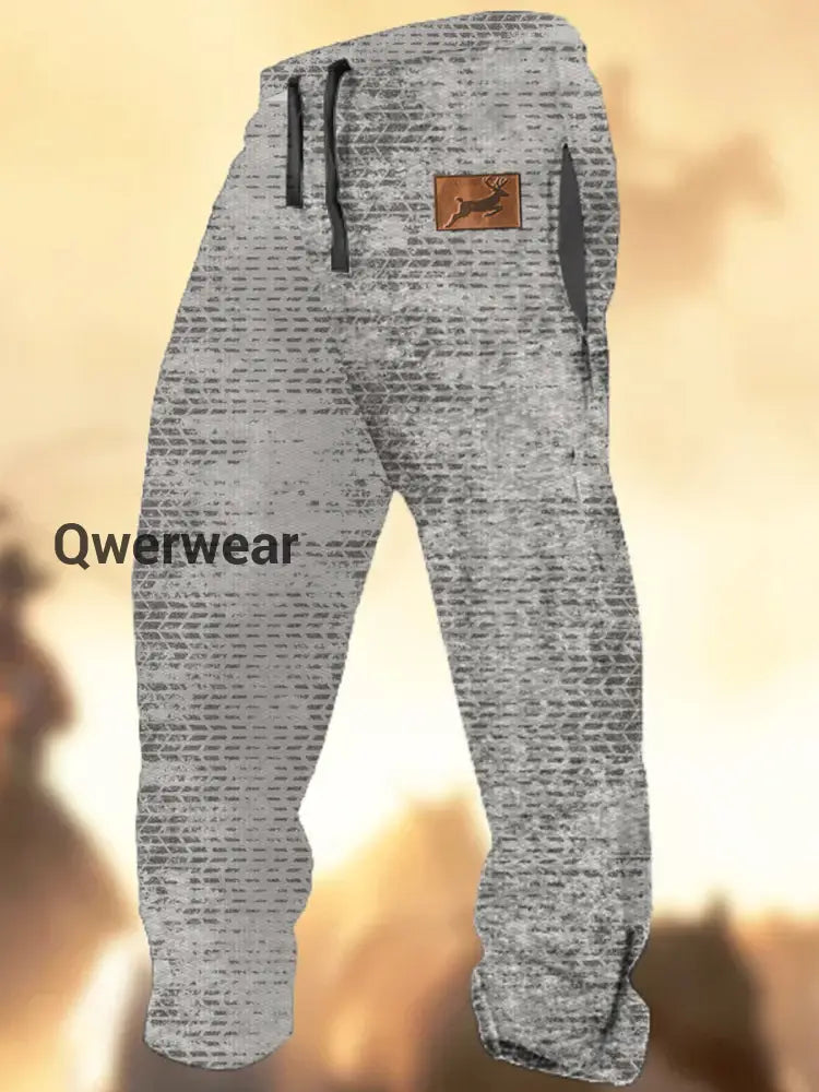 Men’s Fashion Art Printed Sports Loose Drawstring Trousers A / S