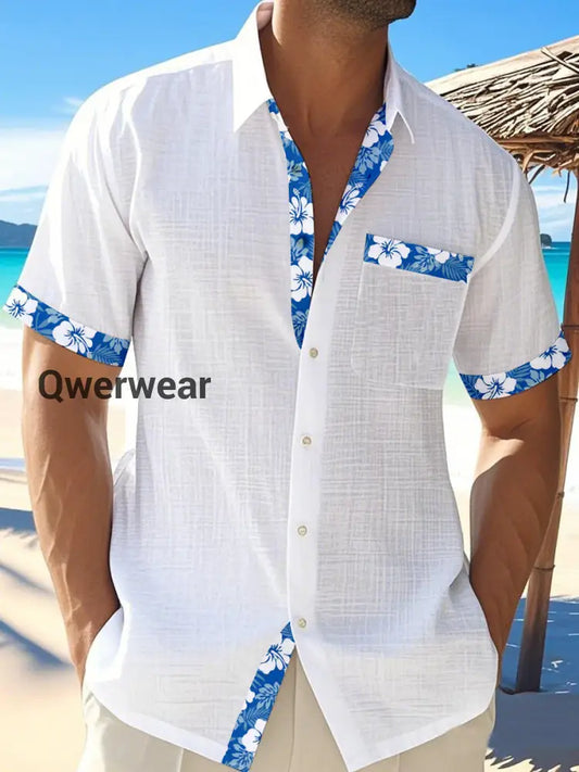 Men’s Hawaiian Flower Print Casual Shirt Blue / S