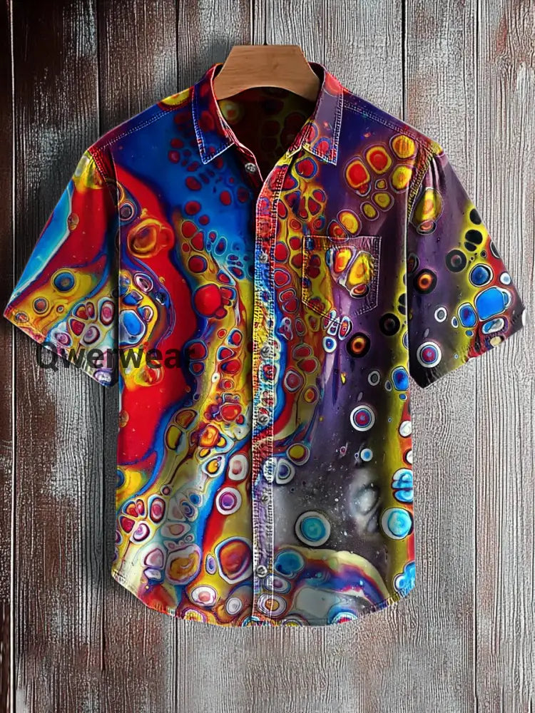 Men’s Hawaiian Retro Abstract Art Print Short Sleeve Pocket Shirt A / S
