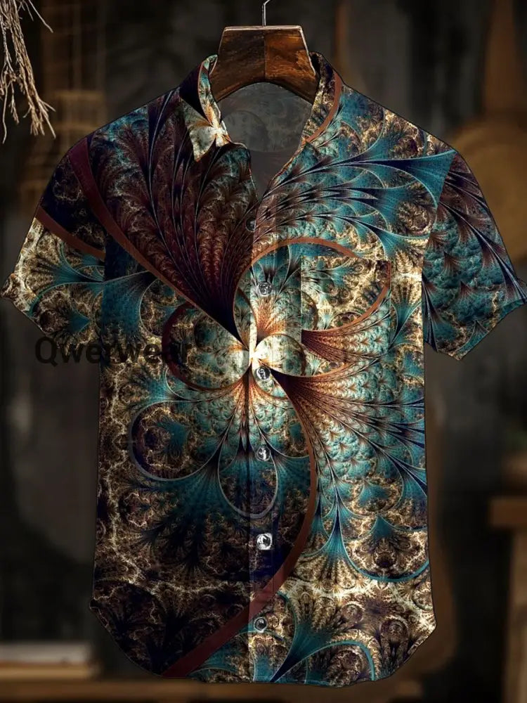 Men’s Hawaiian Retro Abstract Art Print Short Sleeve Pocket Shirt A / S