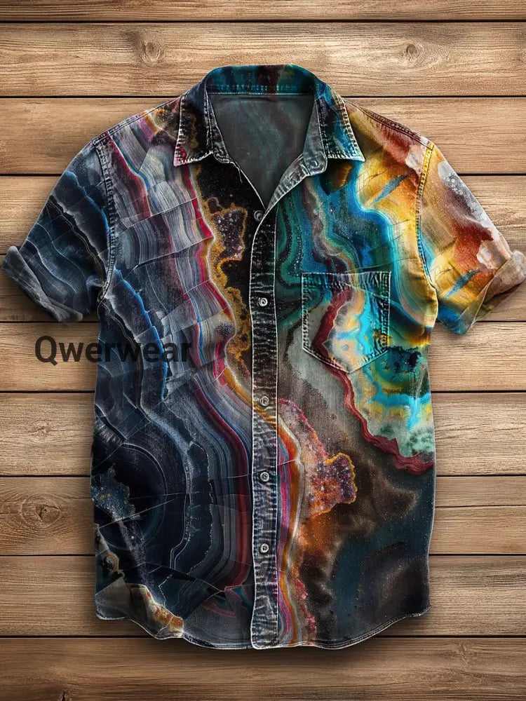 Men’s Hawaiian Retro Abstract Art Print Short Sleeve Pocket Shirt A / S
