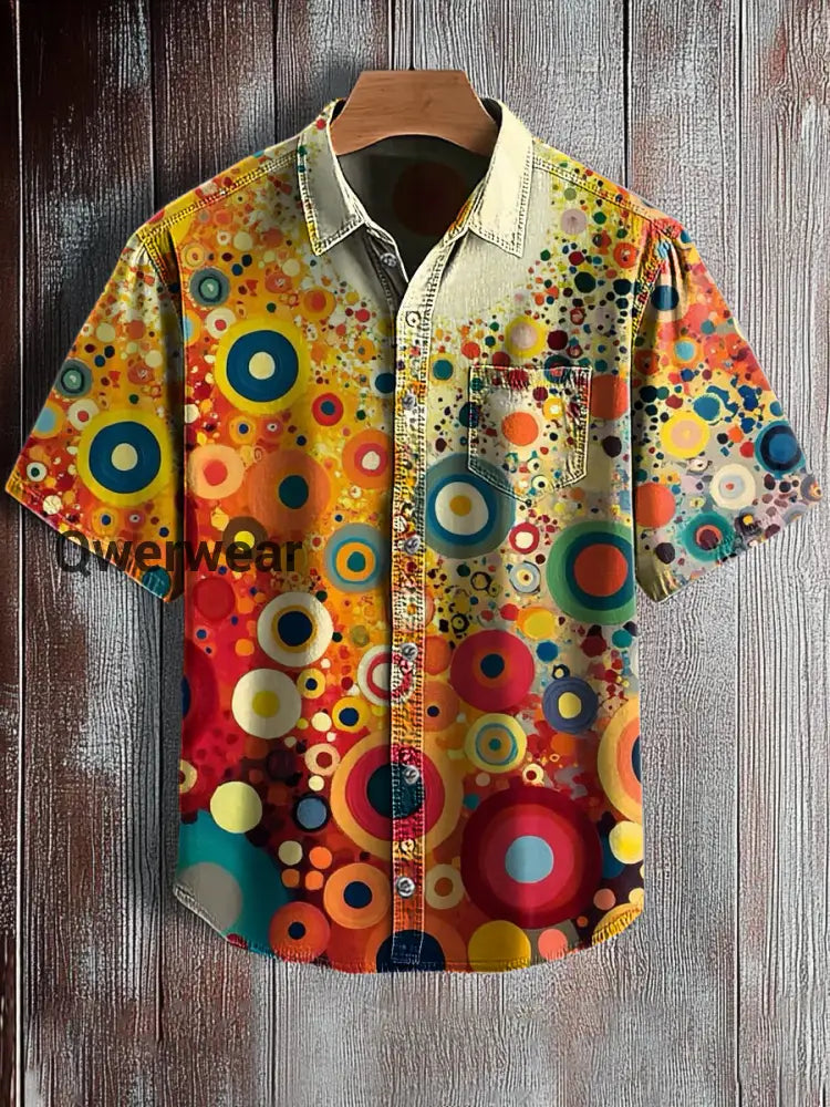 Men’s Hawaiian Retro Abstract Art Print Short Sleeve Pocket Shirt A / S