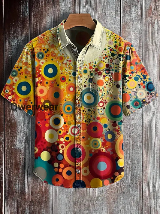 Men’s Hawaiian Retro Abstract Art Print Short Sleeve Pocket Shirt A / S
